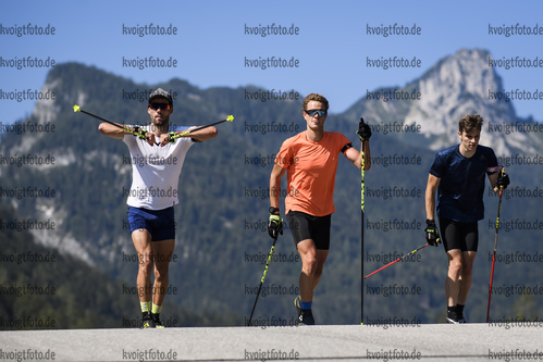 10.08.2020, xkvx, Biathlon Training Ruhpolding, v.l. Matthias Dorfer, Dominic Schmuck, Simon Gross  