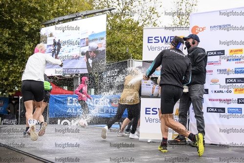 27.09.2020, xkvx, City Biathlon Wiesbaden 2020, v.l. Quentin Fillon Maillet (France) bei der Siegerehrung / at the price giving ceremony