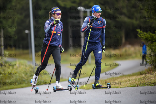21.10.2020, xkvx, Biathlon Training Oberhof, v.l. Irene Lardschneider (Italy) und Lukas Hofer (Italy)