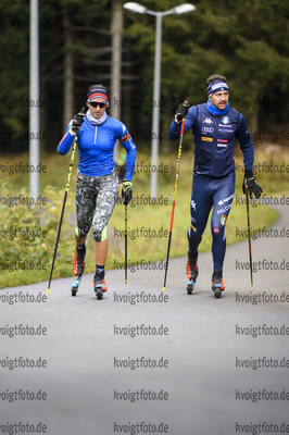 21.10.2020, xkvx, Biathlon Training Oberhof, v.l. Lisa Vittozzi (Italy) und Dominik Windisch (Italy)