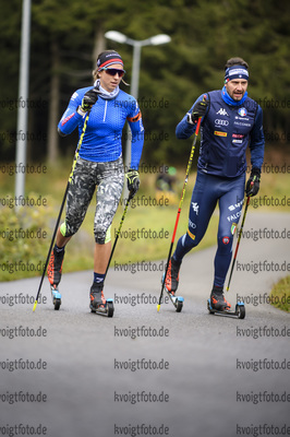 21.10.2020, xkvx, Biathlon Training Oberhof, v.l. Lisa Vittozzi (Italy) und Dominik Windisch (Italy)