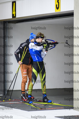 26.10.2020, xkvx, Wintersport - Biathlon Training Oberhof - Skihalle, v.l. Trainer Denny Andritzke (Germany) und Janik Loew (Germany)