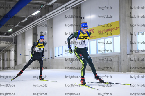 27.10.2020, xkvx, Biathlon NK2 Testwettkampf Oberhof - Skihalle, v.l. Dorian Endler (Germany) und Domenic Endler (Germany)
