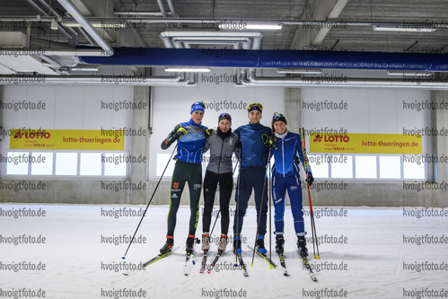 27.10.2020, xkvx, Biathlon NK2 Testwettkampf Oberhof - Skihalle, v.l. Domenic Endler (Germany), Hannah Schlickum (Germany), Janik Loew (Germany) und Marlene Fichtner (Germany)