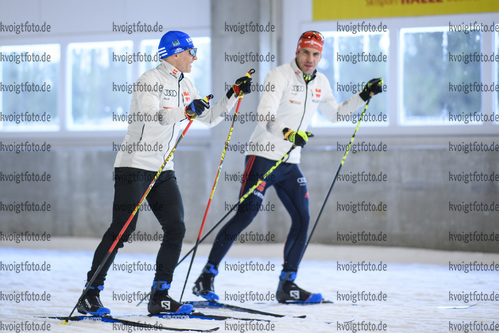 29.10.2020, xkvx, Wintersport - Biathlon Training Oberhof - Skihalle, v.l. Erik Lesser (Germany) und Arnd Peiffer (Germany)