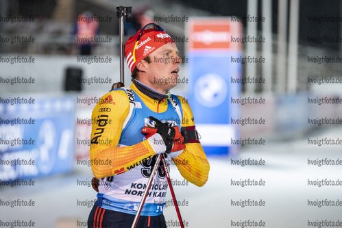 03.12.2020, xkvx, Biathlon IBU Weltcup Kontiolahti, Sprint Herren, v.l. Lucas Fratzscher (Germany) im Ziel / in the finish