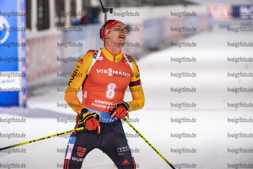 05.12.2020, xkvx, Biathlon IBU Weltcup Kontiolahti, Verfolgung Herren, v.l. Benedikt Doll (Germany) im Ziel nach dem Rennen / in the finish after the race