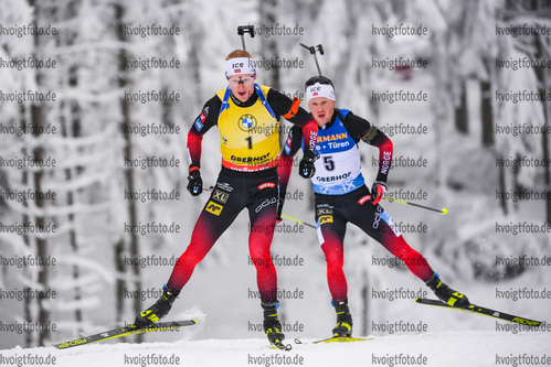 09.01.2020, xkvx, Biathlon IBU Weltcup Oberhof, Verfolgung Herren, v.l. Johannes Thingnes Boe (Norway) und Johannes Dale (Norway)  / 