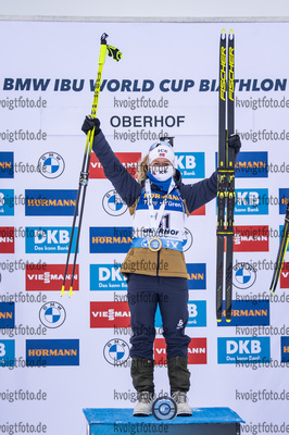 14.01.2020, xkvx, Biathlon IBU Weltcup Oberhof, Sprint Damen, v.l. Tiril Eckhoff (Norway) bei der Siegerehrung / at the medal ceremony