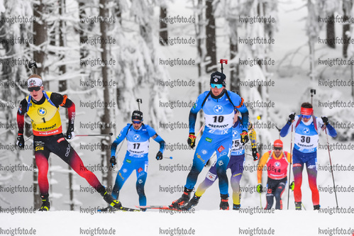 17.01.2020, xkvx, Biathlon IBU Weltcup Oberhof, Massenstart Herren, v.l. Johannes Thingnes Boe (Norway) und Fabien Claude (France)  / 