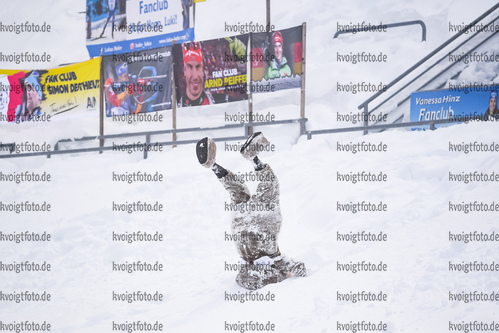 23.01.2021, xkvx, Biathlon IBU Weltcup Antholz, Staffel Herren, v.l.  Antholz Maskottchen Bumsi / Antholz mascot Bumsi
