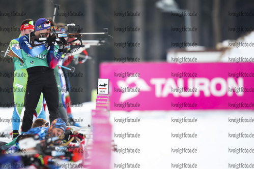 26.01.2021, xtwx, Biathlon IBU European Championships Duszniki Zdroj, Training Damen und Herren, v.l. Martin Jaeger (Switzerland) in aktion am Schiessstand / at the shooting range