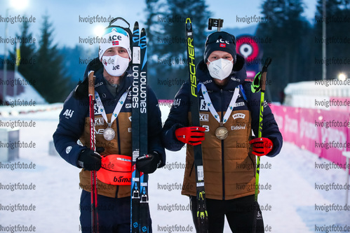 27.01.2021, xtwx, Biathlon IBU European Championships Duszniki Zdroj, Einzel Herren, v.l. Erlend Bjoentegaard (Norway), Endre Stroemsheim (Norway)  /