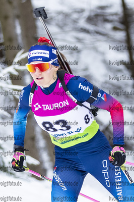 29.01.2021, xtwx, Biathlon IBU European Championships Duszniki Zdroj, Sprint Damen, v.l. Lea Meier (Switzerland) in Aktion / in action competes