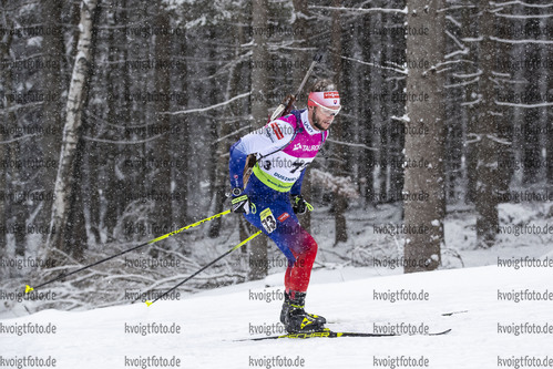29.01.2021, xtwx, Biathlon IBU European Championships Duszniki Zdroj, Sprint Herren, v.l. Simon Bartko (Slovakia) in Aktion / in action competes