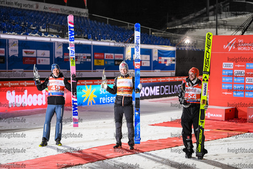31.01.2021, xtvx, Skispringen FIS Weltcup Willingen, v.l. Piotr Zyla (Poland), Halvor Egner Granerud (Norway), Markus Eisenbichler (Germany)  /