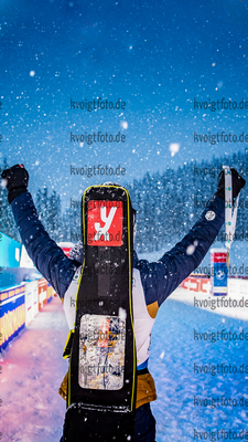 10.02.2021, xkvx, Biathlon IBU World Championships Pokljuka, Mixed Relay, v.l. Johannes Thingnes Boe (Norway) nach der Siegerehrung / after the medal ceremony