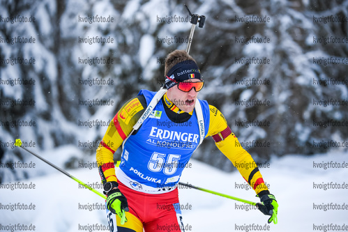 12.02.2021, xkvx, Biathlon IBU World Championships Pokljuka, Sprint Herren, v.l. Thierry Langer (Belgium) in aktion / in action competes