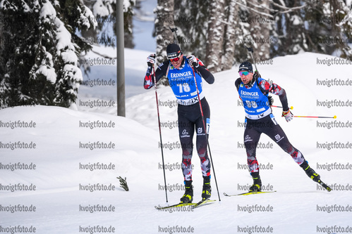 12.02.2021, xkvx, Biathlon IBU World Championships Pokljuka, Sprint Herren, v.l. Julian Eberhard (Austria) und David Komatz (Austria) in aktion / in action competes