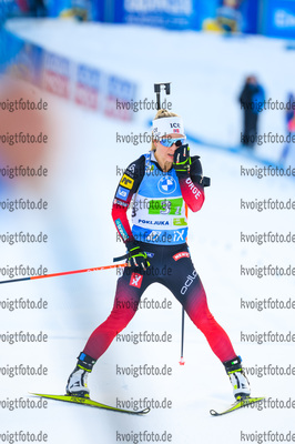 18.02.2021, xkvx, Biathlon IBU World Championships Pokljuka, Single Mixed Relay, v.l. Tiril Eckhoff (Norway) im Ziel / in the finish