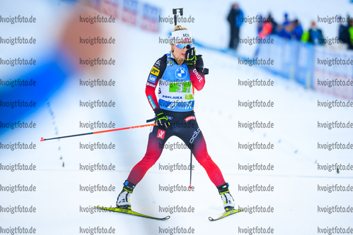 18.02.2021, xkvx, Biathlon IBU World Championships Pokljuka, Single Mixed Relay, v.l. Tiril Eckhoff (Norway) im Ziel / in the finish