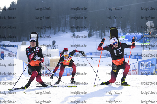 19.02.2021, xkvx, Biathlon IBU World Championships Pokljuka, Training Damen und Herren, v.l. Tarjei Boe (Norway), Sturla Holm Laegreid (Norway) und Johannes Dale (Norway)  / 