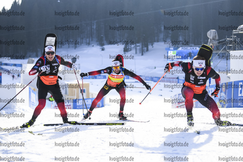 19.02.2021, xkvx, Biathlon IBU World Championships Pokljuka, Training Damen und Herren, v.l. Tarjei Boe (Norway), Sturla Holm Laegreid (Norway) und Johannes Dale (Norway)  / 