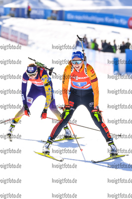 20.02.2021, xkvx, Biathlon IBU World Championships Pokljuka, Staffel Damen, v.l. Franziska Preuss (Germany) im Ziel / in the finish