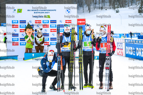 20.02.2021, xkvx, Biathlon IBU World Championships Pokljuka, Staffel Herren, v.l. Vetle Sjaastad Christiansen (Norway), Johannes Thingnes Boe (Norway), Tarjei Boe (Norway) und Sturla Holm Laegreid (Norway)  / 