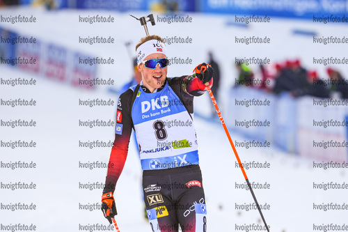 21.02.2021, xkvx, Biathlon IBU World Championships Pokljuka, Massenstart Herren, v.l. Johannes Dale (Norway) im Ziel / in the finish