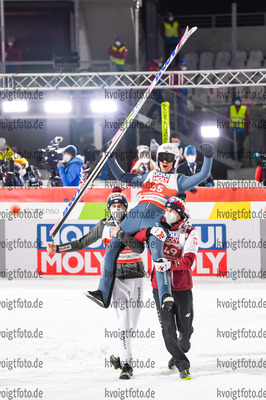 27.02.2021, xkvx, Nordic World Championships Oberstdorf, v.l. Dawid Kubacki of Poland, Kamil Stoch of Poland, Piotr Zyla of Poland  /
