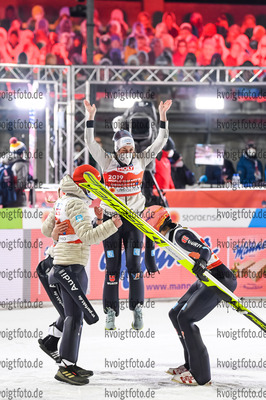 28.02.2021, xkvx, Nordic World Championships Oberstdorf, v.l. Markus Eisenbichler (Germany), Katharina Althaus (Germany), Anna Rupprecht (Germany) und Karl Geiger (Germany)  / 