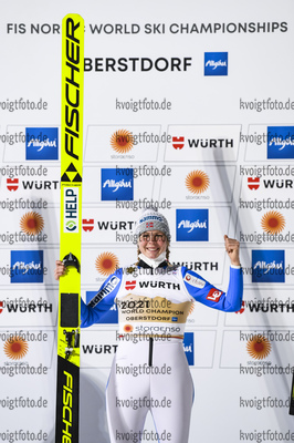 03.03.2021, xkvx, Nordic World Championships Oberstdorf, v.l. Maren Lundby of Norway jubelt / celebrates