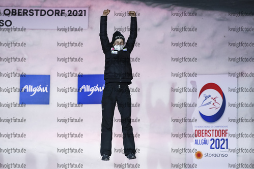 03.03.2021, xkvx, Nordic World Championships Oberstdorf, v.l. Nika Kriznar of Slovenia bei der Siegerehrung / at the medal ceremony