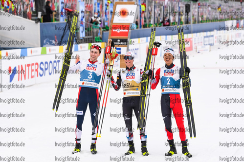 04.03.2021, xkvx, Nordic World Championships Oberstdorf, v.l. Jarl Magnus Riiber of Norway, Johannes Lamparter of Austria, Akito Watabe of Japan  /