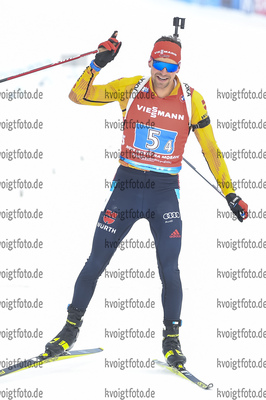 05.03.2020, xsoex, Biathlon IBU Weltcup NoveMesto na Morave, Staffel Herren, v.l. Philipp Nawrath (Germany) im Ziel / in the finish