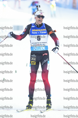 07.03.2020, xsoex, Biathlon IBU Weltcup NoveMesto na Morave, Verfolgung Herren, v.l. Tarjei Boe (Norway) im Ziel / in the finish