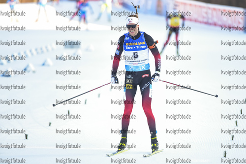 07.03.2020, xsoex, Biathlon IBU Weltcup NoveMesto na Morave, Verfolgung Herren, v.l. Tarjei Boe (Norway) im Ziel / in the finish