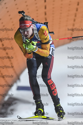 11.03.2020, xsoex, Biathlon IBU Weltcup NoveMesto na Morave, Sprint Herren, v.l. Johannes Kuehn (Germany) in Aktion / in action competes