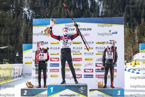 13.03.2020, xkvx, Biathlon IBU Cup Obertilliach, Sprint Herren, v.l. Sivert Guttorm Bakken (Norway), Filip Fjeld Andersen (Norway) und Aleksander Fjeld Andersen (Norway)  / 