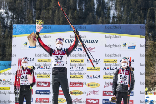13.03.2020, xkvx, Biathlon IBU Cup Obertilliach, Sprint Herren, v.l. Sivert Guttorm Bakken (Norway), Filip Fjeld Andersen (Norway) und Aleksander Fjeld Andersen (Norway)  / 