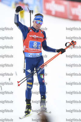 14.03.2020, xsoex, Biathlon IBU Weltcup NoveMesto na Morave, Mixed-Staffel, v.l. Lukas Hofer (Italy) im Ziel / in the finish