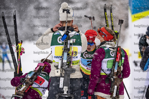 14.03.2020, xkvx, Biathlon IBU Cup Obertilliach, Mixed-Staffel, v.l. Marion Deigentesch (Germany), Lucas Fratzscher (Germany), Hanna Kebinger (Germany), Dominic Schmuck (Germany)  / 