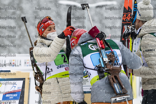 14.03.2020, xkvx, Biathlon IBU Cup Obertilliach, Mixed-Staffel, v.l. Hanna Kebinger (Germany) und Lucas Fratzscher (Germany)  / 