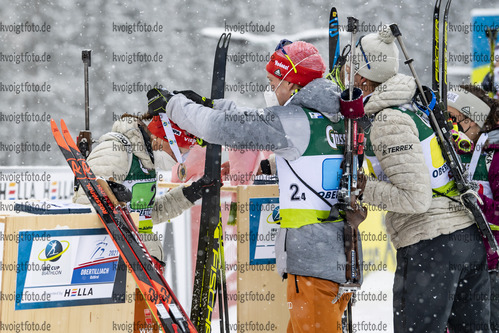14.03.2020, xkvx, Biathlon IBU Cup Obertilliach, Mixed-Staffel, v.l. Hanna Kebinger (Germany) und Lucas Fratzscher (Germany)  / 