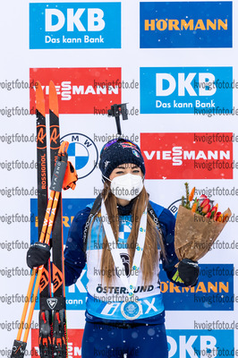 19.03.2021, xkvx, Biathlon IBU World Cup Oestersund, Sprint Damen, v.l. Dorothea Wierer (Italy) bei der Siegerehrung / at the medal ceremony