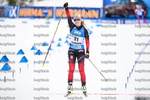 20.03.2021, xkvx, Biathlon IBU World Cup Oestersund, Verfolgung Damen, v.l. Emilie Aagheim Kalkenberg (Norway) im Ziel / at the finish