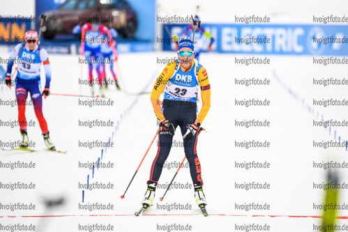 20.03.2021, xkvx, Biathlon IBU World Cup Oestersund, Verfolgung Damen, v.l. Franziska Preuss (Germany) im Ziel / at the finish