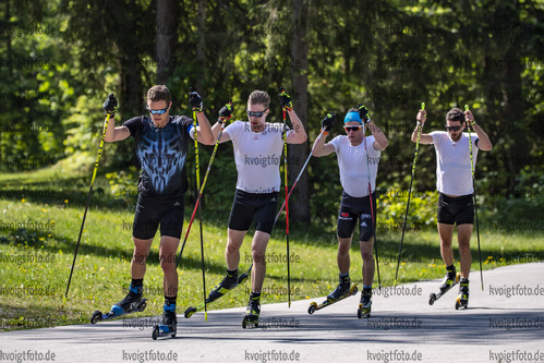 04.06.2021, xkvx, Biathlon Training Ruhpolding, v.l. Dominic Schmuck (Germany), Johannes Kuehn (Germany), Niklas Homberg (Germany), Matthias Dorfer (Germany) in aktion in action competes