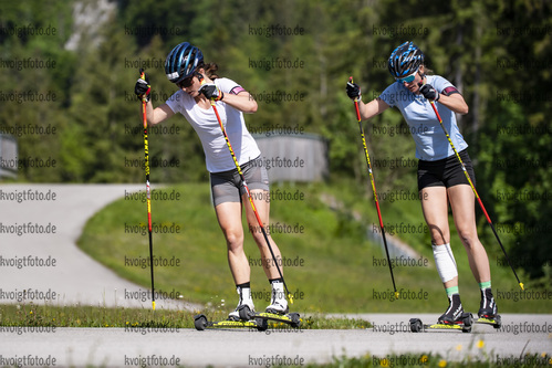 04.06.2021, xkvx, Biathlon Training Ruhpolding, v.l. Marion Deigentesch (Germany), Vanessa Hinz (Germany) in aktion in action competes